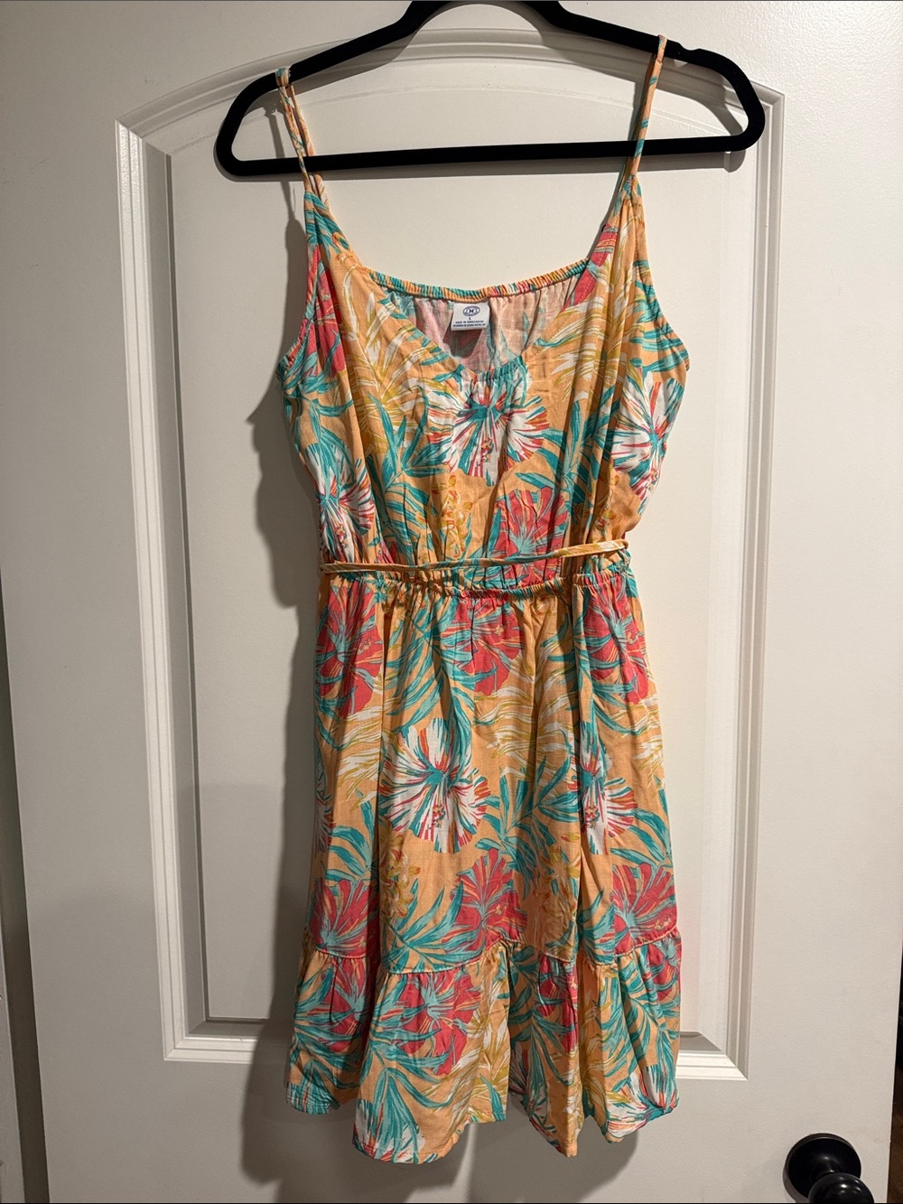 Hurley Yellow Tropical Print Mini Dress with Teal and Coral Accents